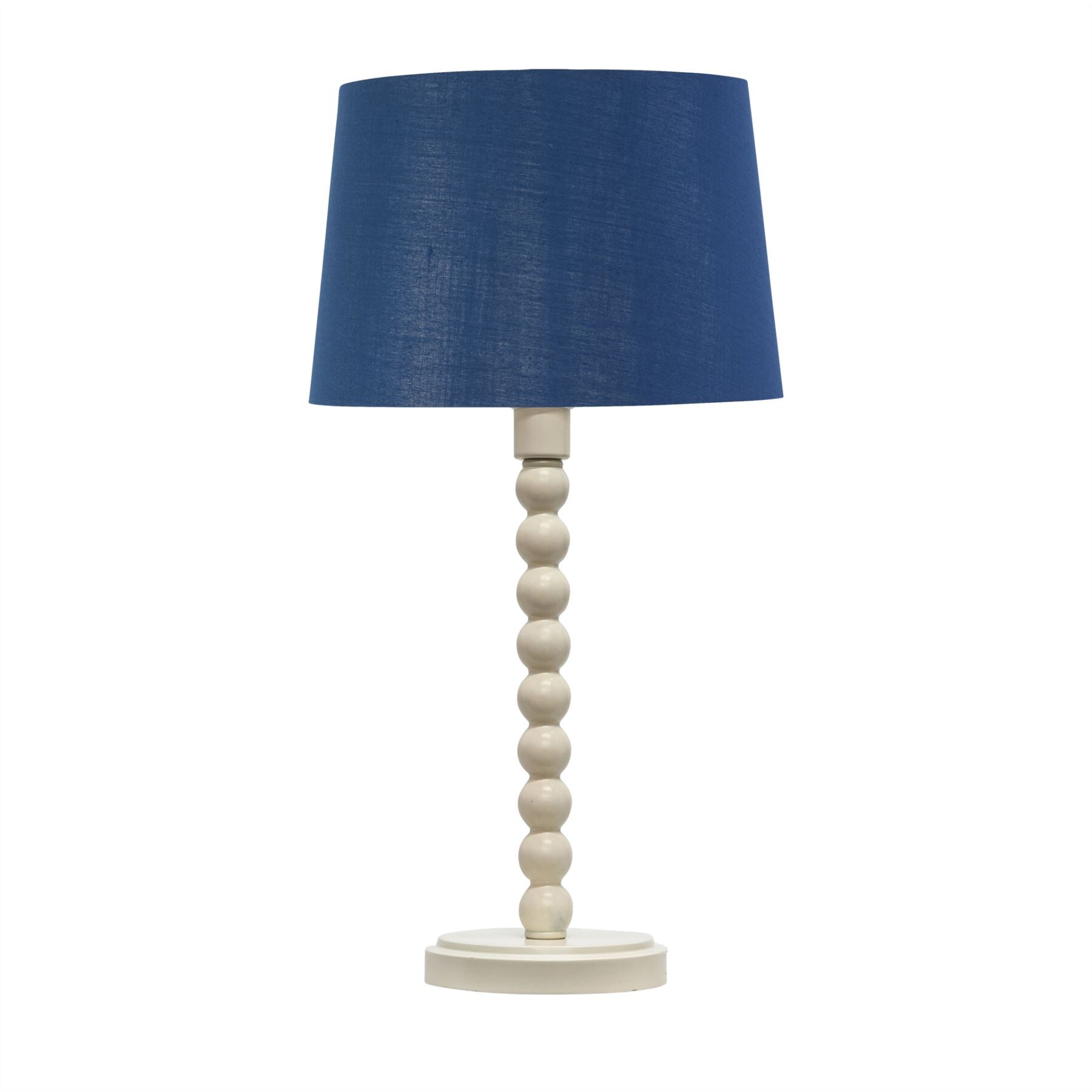 First Choice Lighting Bobbin - Ivory Lamp with Navy & Silver Shade in White