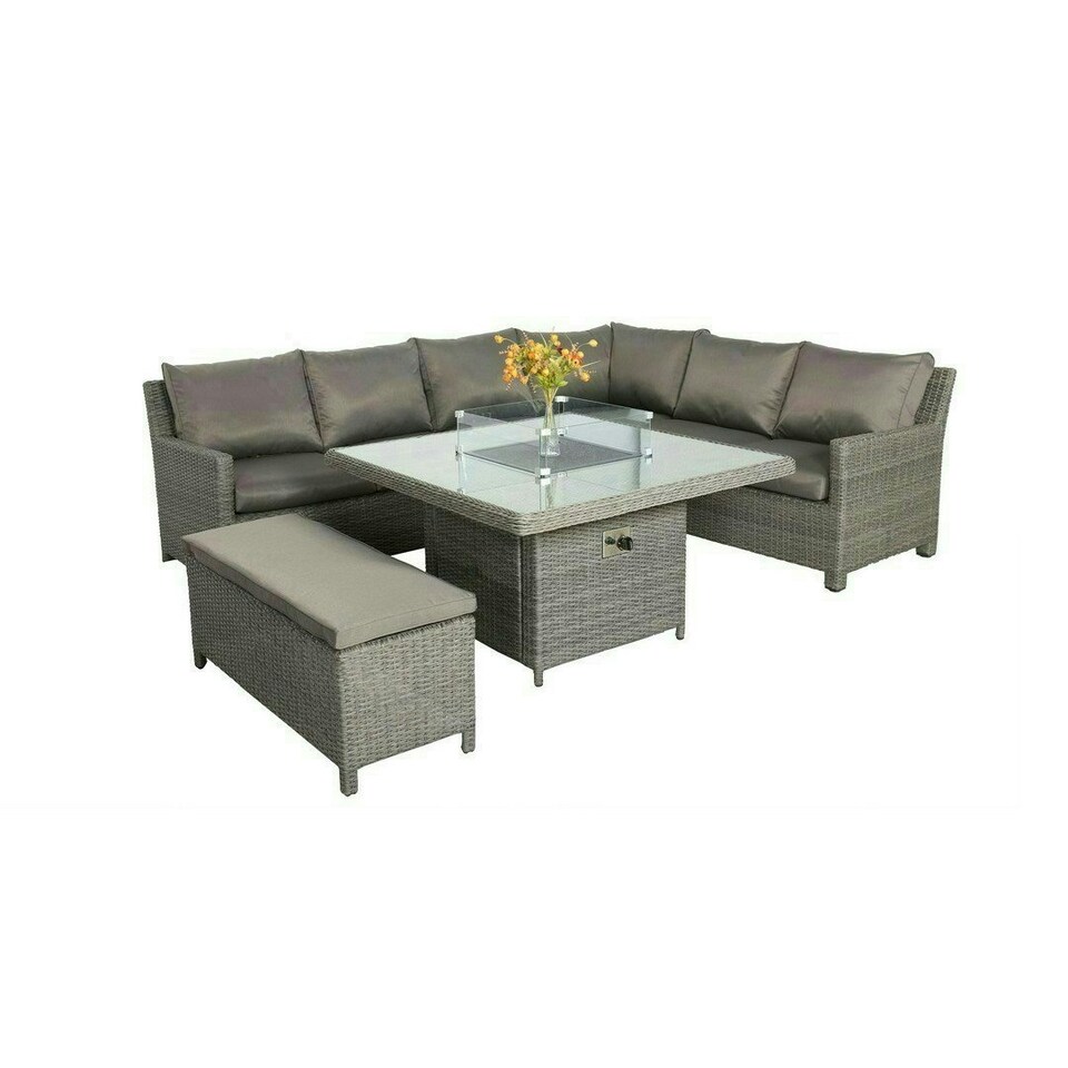 image 1 of Paris 7 Pc Modular Corner Dining Set - Synthetic Rattan - H68 x W120 x L120 cm - Grey