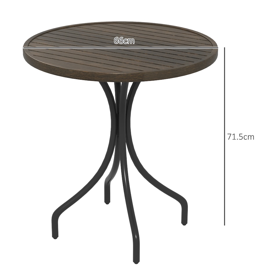 image 1 of Outsunny Round Garden Table Outdoor Side Table with Steel Frame Brown | Brown | Brown Wood Grain