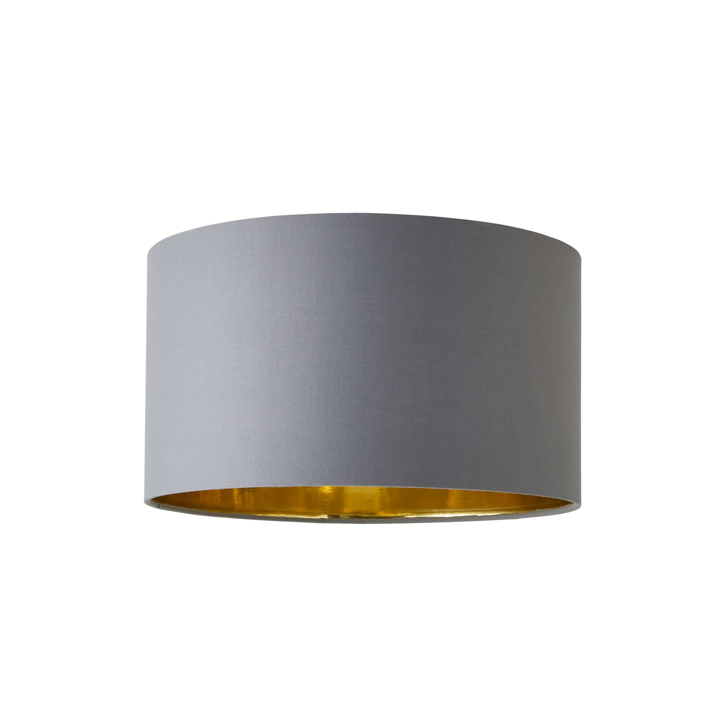 ValueLights Reni Grey with Metallic Gold Inner Easy Fit Drum Ceiling Lamp Shade in Pale Grey | Size: Medium