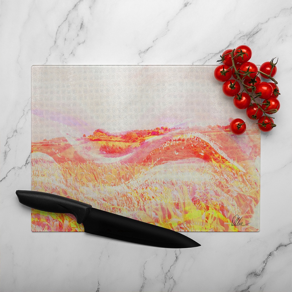 image 1 of Wheat Field Glass Chopping Board | Multi