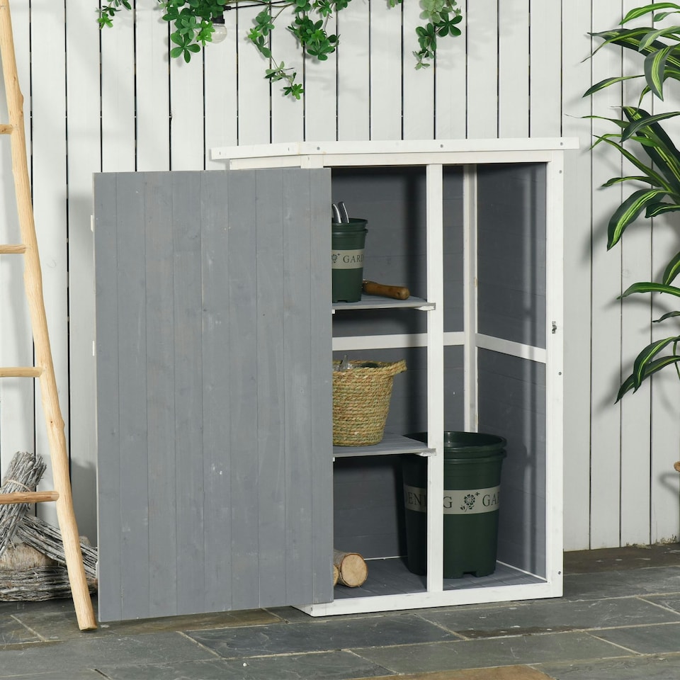 image 1 of Outsunny Garden Shed Outdoor Tool Storage w/ 2 Shelve 75 x 56 x115cm Grey