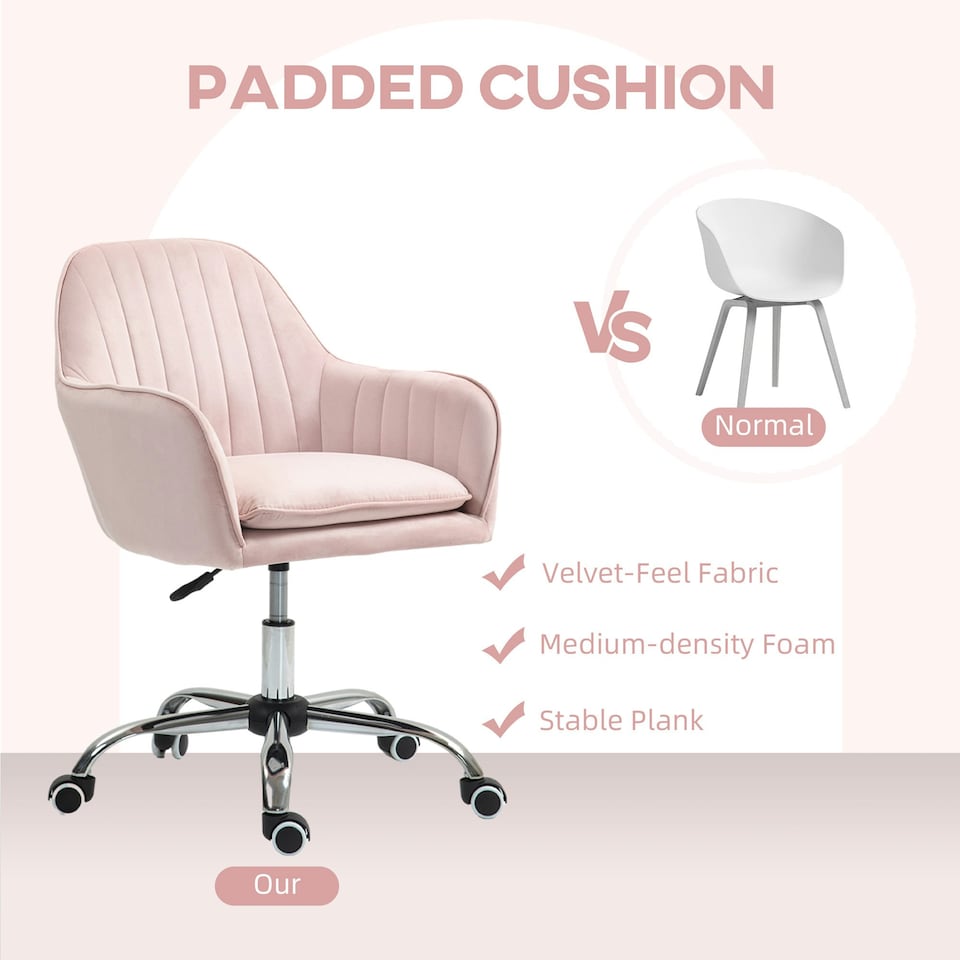image 1 of HOMCOM Office Chair, Swivel Desk Chair w/ Adjustable Height, Pink