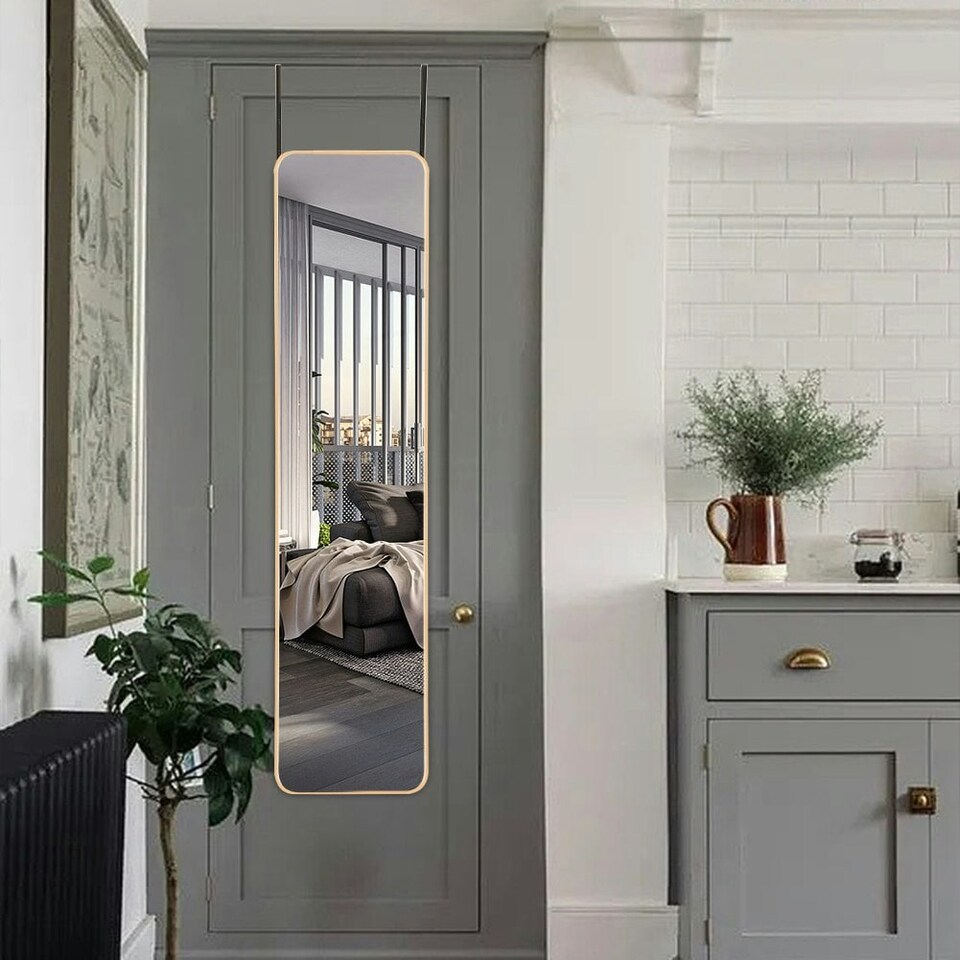 image 1 of Living and Home Full-Length Door Hanging Mirror with Rounded Corners | Yellow