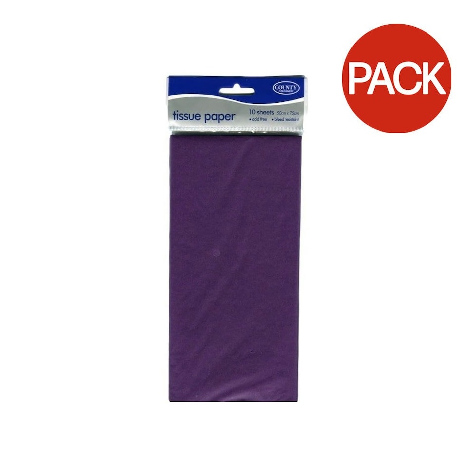 County Stationery Plain Tissue Paper (Pack of 10) - Purple - One Size