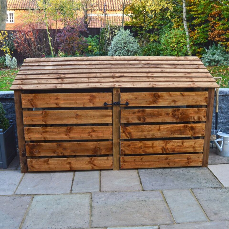 image 1 of Normanton 4ft Log Store with Doors and Kindling Shelf - L80 x W230 x H128 cm - Rustic Brown