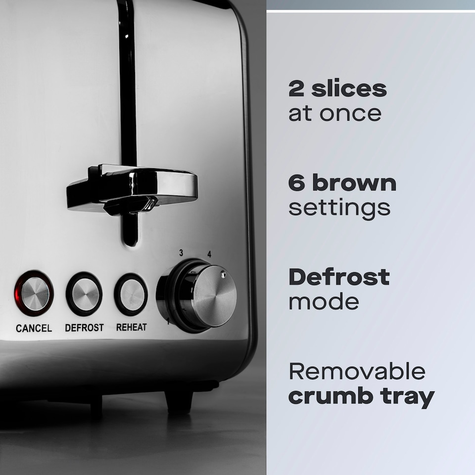 image 1 of Daewoo Small Electric 2 Slice Toaster Wide Slot Brushed Stainless Steel Silver Silver | 2-slice