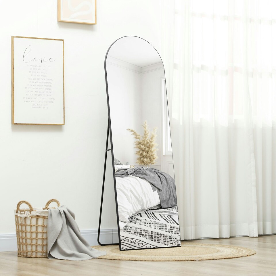 image 1 of HOMCOM Floor Mirror Wall Mount Leaning Standing Mirror 50 x 150cm Black