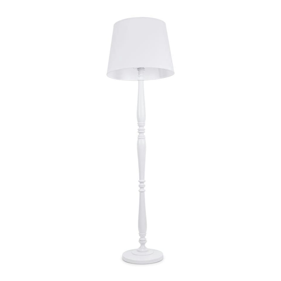 image 1 of ValueLights Victoria White Wood Traditional Stem Floor Lamp with White Fabric Tapered Shade