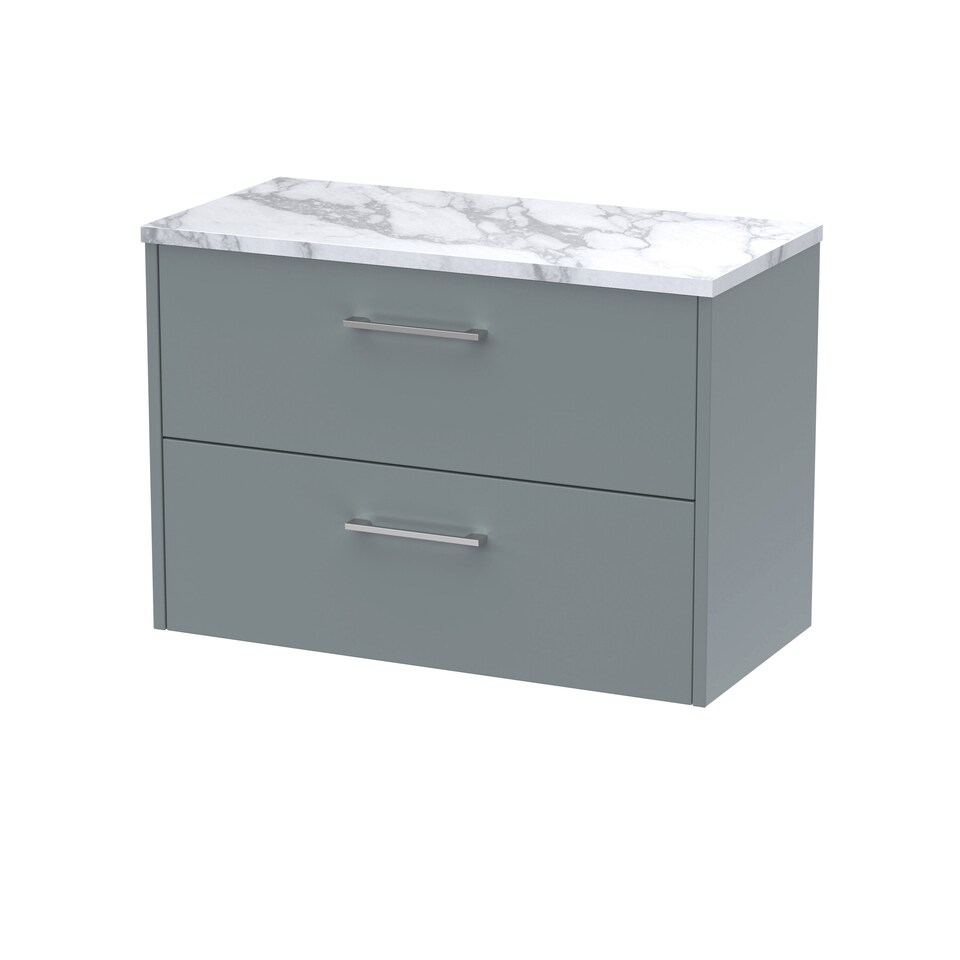 image 1 of Balterley Winshill Contemporary 2 Drawer Wall Hung Vanity Unit with Laminate Worktop, Grey, 800mm
