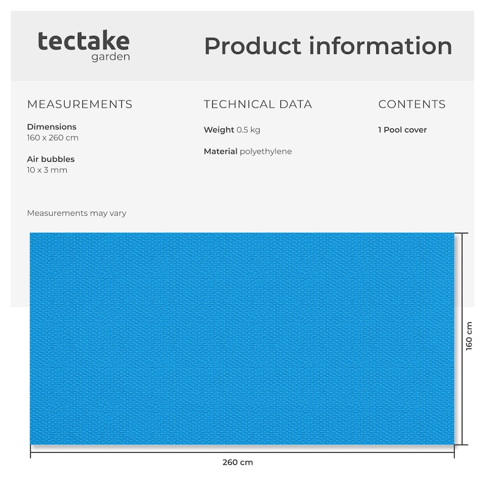 image 1 of Pool Cover - rectangular, floating, protects and warms the water | Blue | blue | 160 x 260 cm | 1