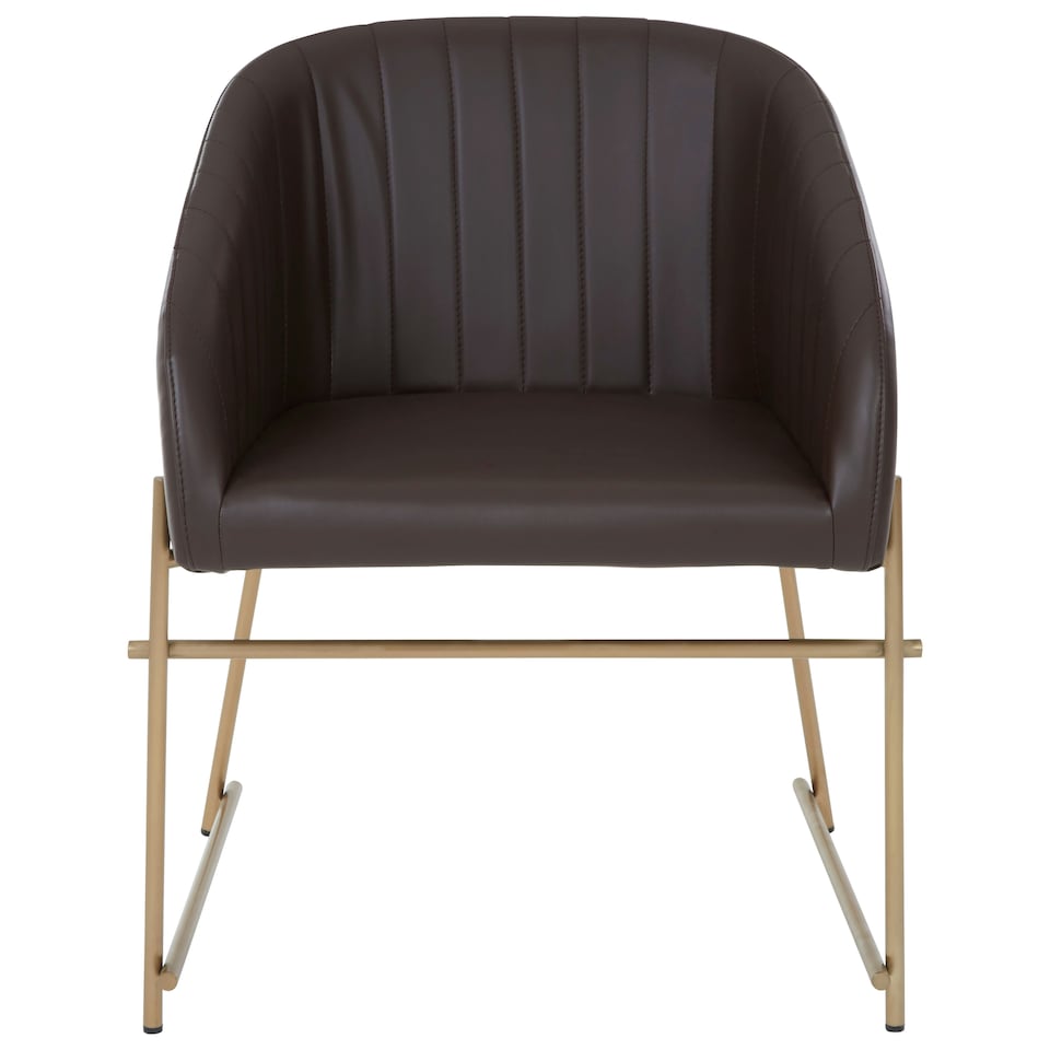 image 1 of Interiors by Premier Brown Faux Leather Armchair, Modern Dining Chair, Luxe Dining Room Accent Chair, Comfortable Dining Chair