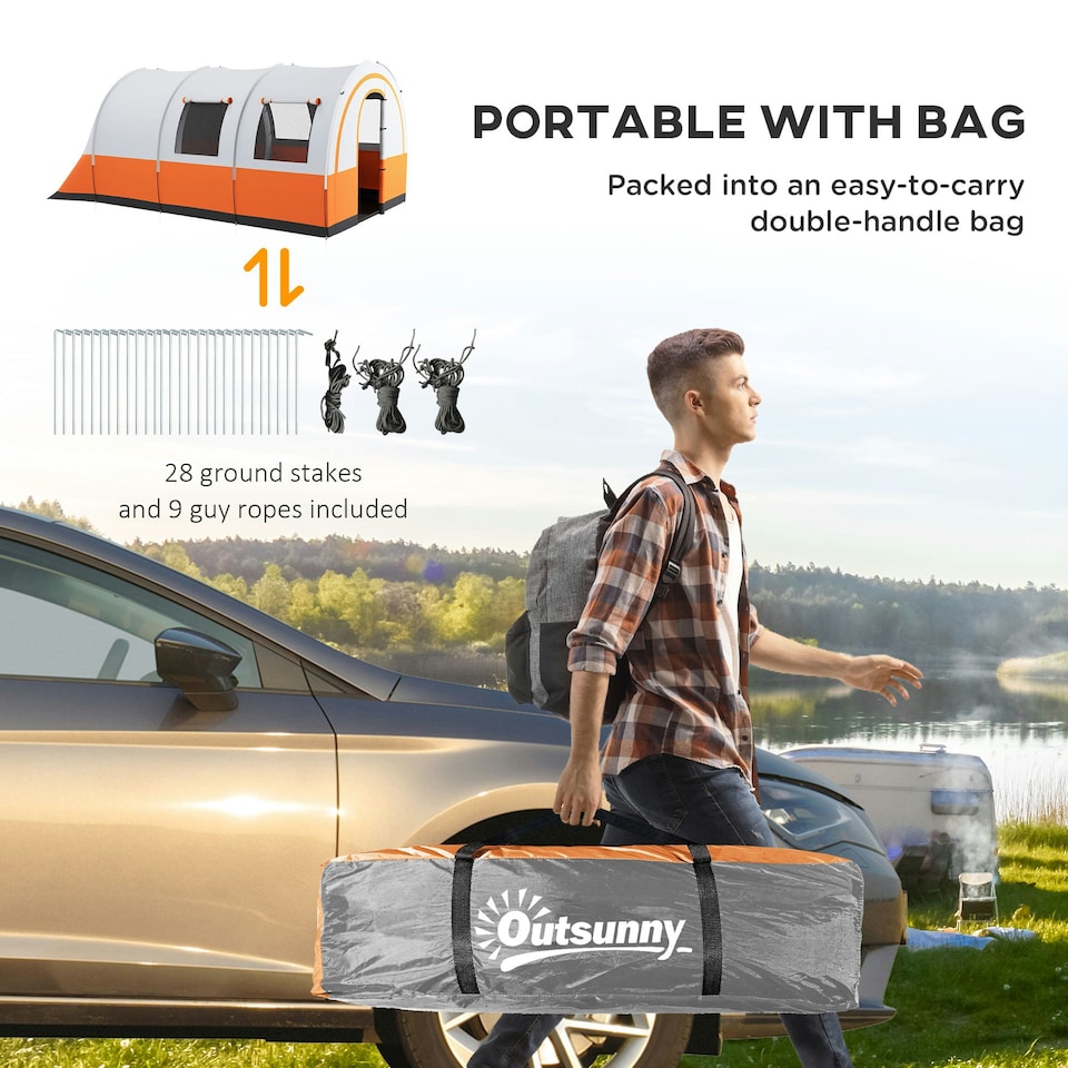 image 1 of Outsunny Camping Tent, 3000mm Waterproof Family Tent for 5-6 Man, Orange