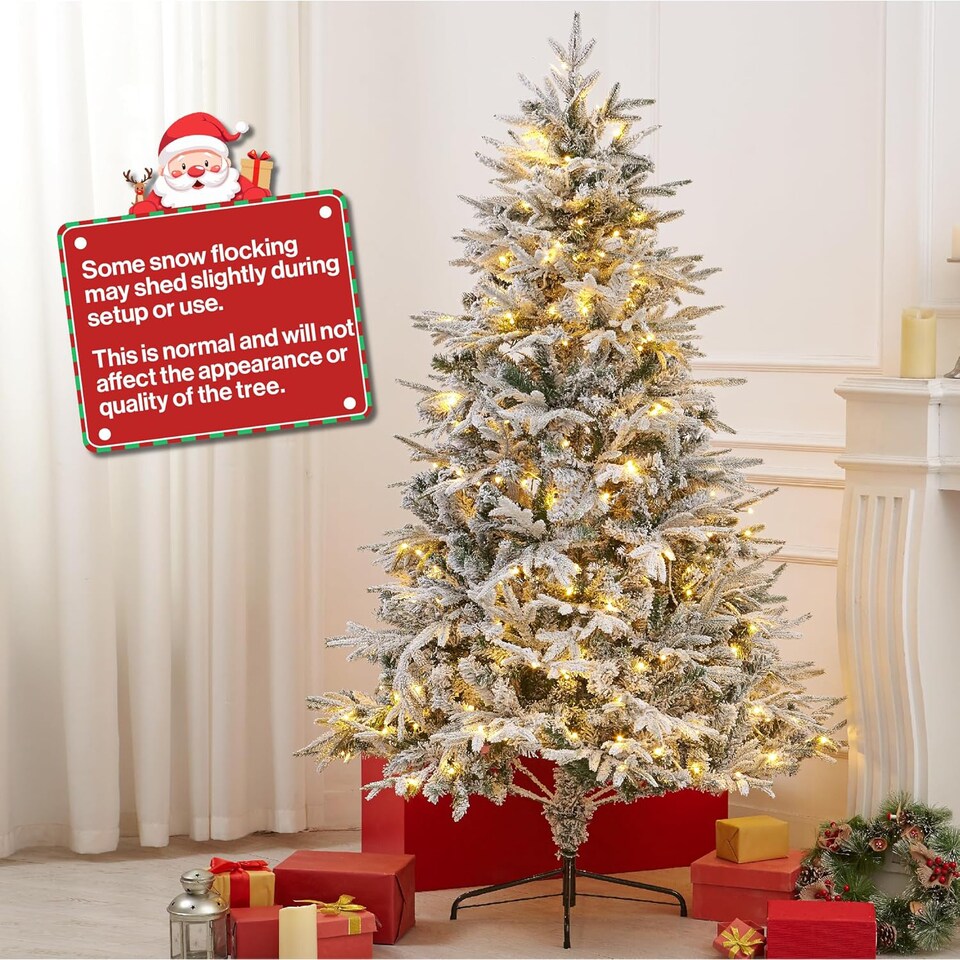 image 1 of 7ft Pre-Lit Snow Flocked Artificial Christmas Tree with LED Lights