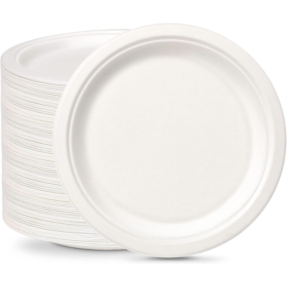 image 1 of ECONX 9 Inch Disposable Sugarcane Bagasse Plates Round Paper Plates Pack of 50