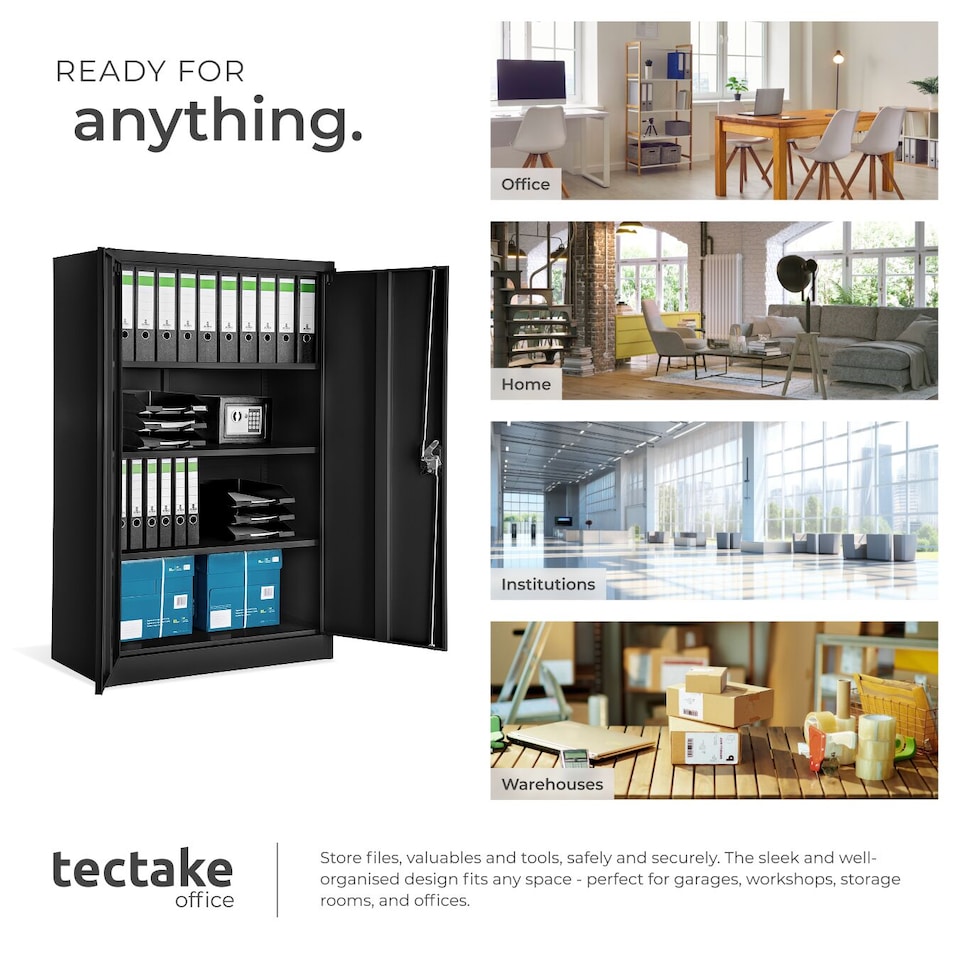 image 1 of Filing Cabinet - 4 adjustable shelves, lockable, 140 x 90 x 40 cm | Black | black | 40 x 90 x 140 cm | 1