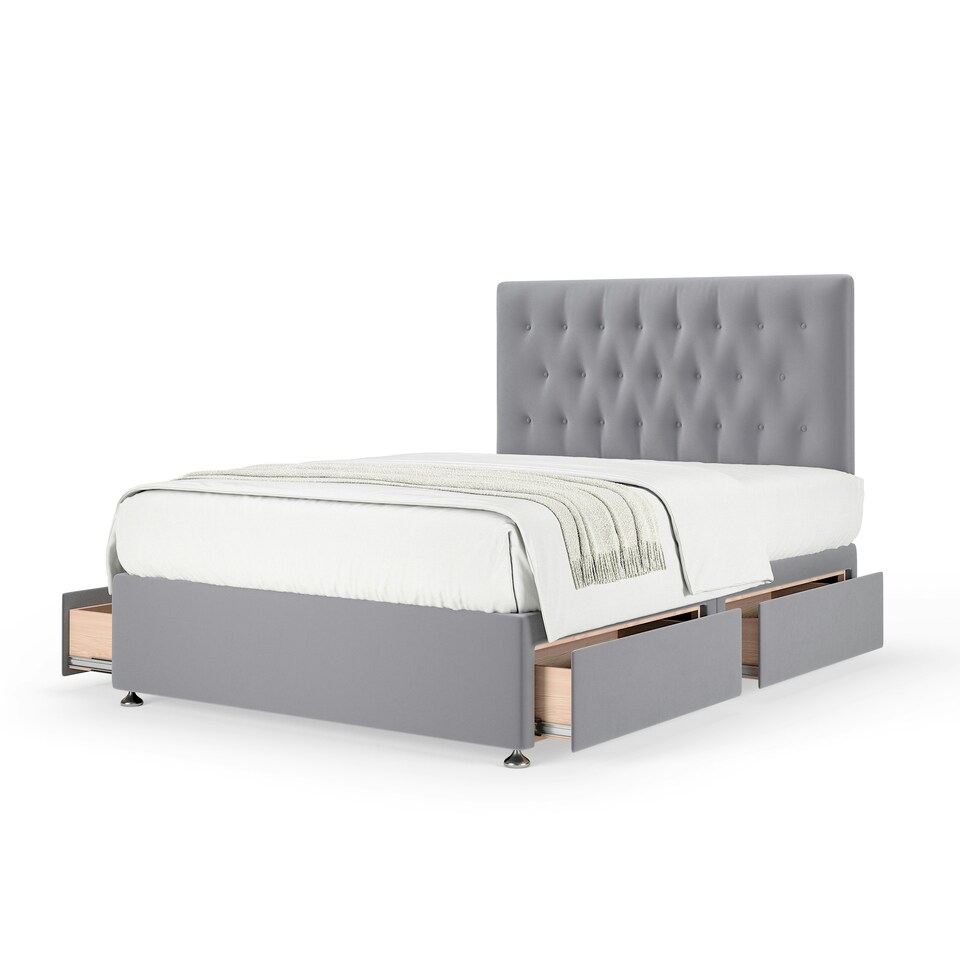 image 1 of Super Ortho Orthopaedic Silver Plush Velvet 4 Drawer Divan Set And Lona Headboard Double
