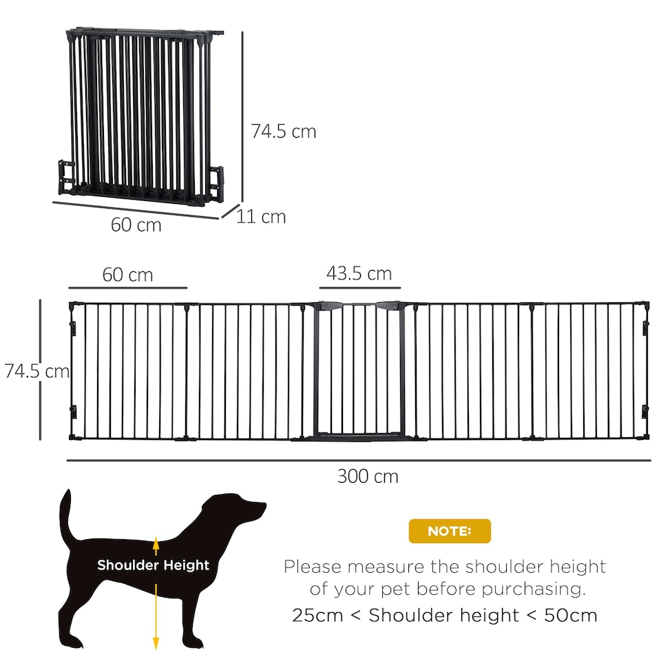 image 1 of PawHut Pet Safety Gate 5 Panels Playpen Metal Fence w/ Walk Through Door - Black