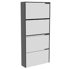 Vida Designs Welham 4 Drawer Mirrored Shoe Cabinet Shoe Rack Storage Cupboard, Black