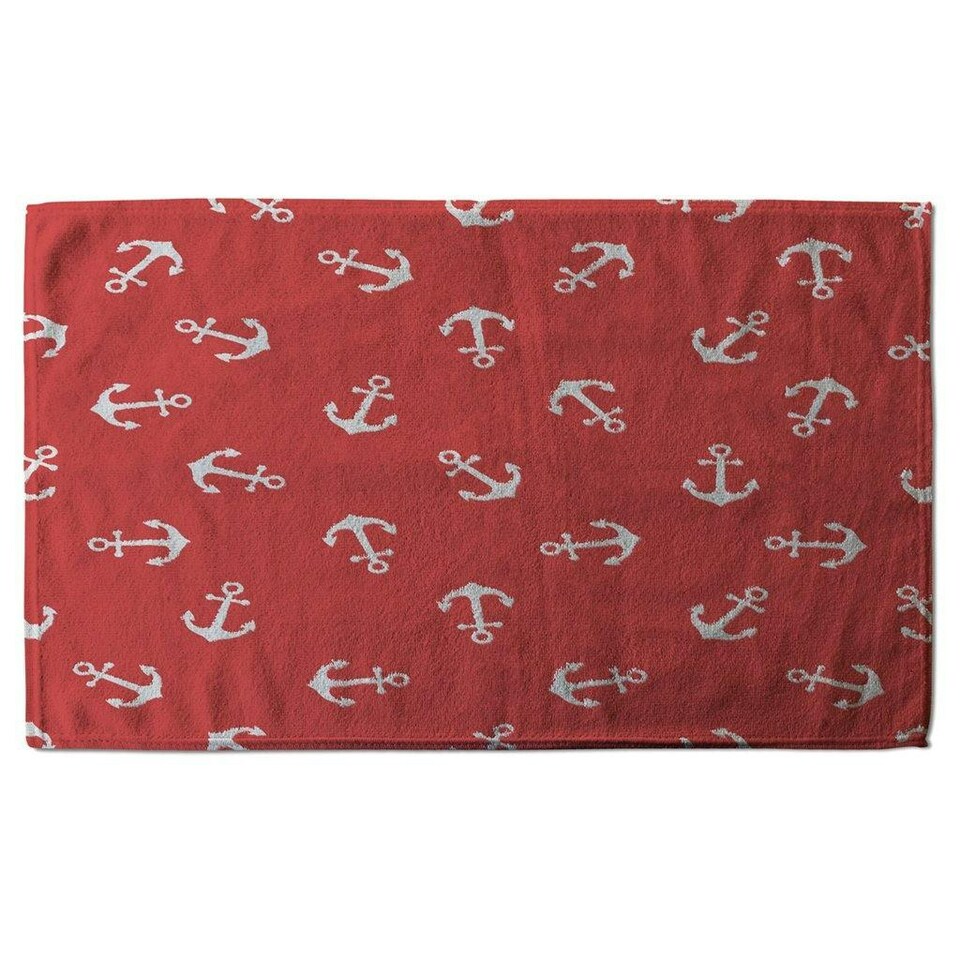 image 1 of Anchors on Red Background (Kitchen Towel)
