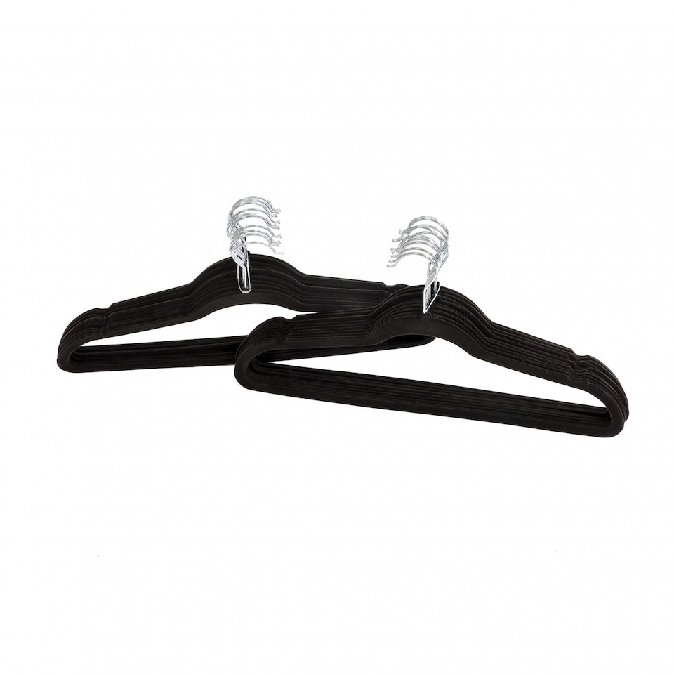 image 1 of Pack of 20 Black Non-Slip Space Saving Velvet Clothes Garment Coat Suit Hangers