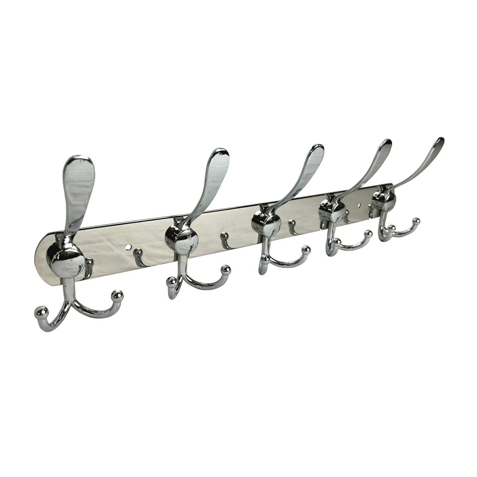 image 1 of Oypla Pack of 2 Stainless Steel 15 Hook Wall Mounted Organiser Rack Coat Towel Hanger