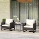 image 2 of Outsunny 3 Pieces Rattan Bistro Set with 4 Cushions, Wicker Garden Furniture Set, Glass Top Coffee Table and Chairs for Outdoor Patio, Balcony, Terrace and Conservatory, Brown