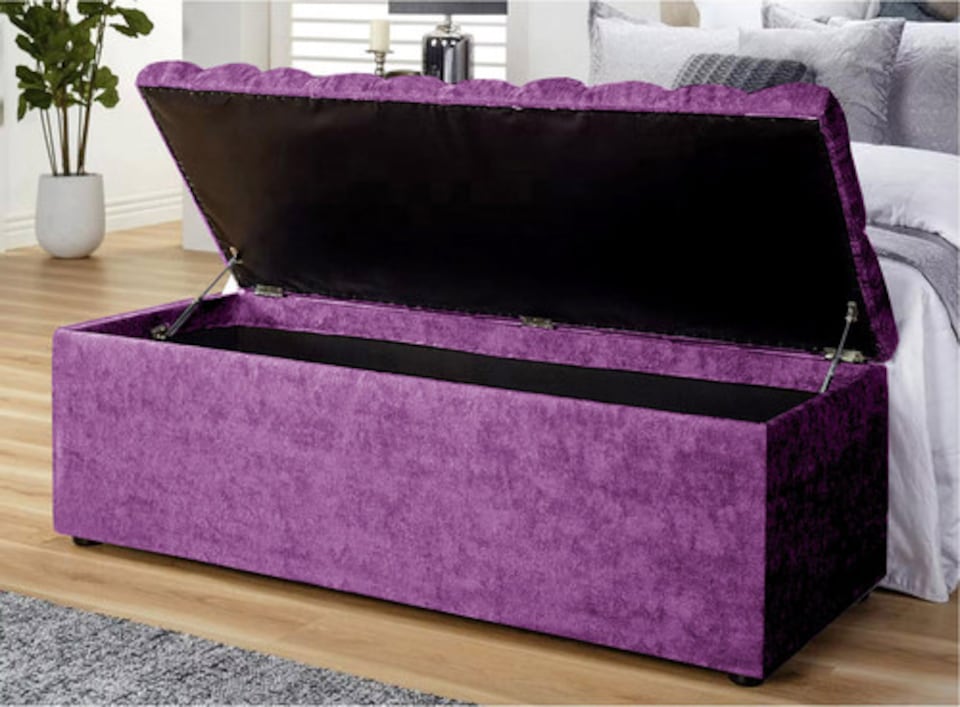 image 1 of 180cm Chesterfield Ottoman Storage Box -Upholstered Blanket Box - Purple Naple Ottoman Bench