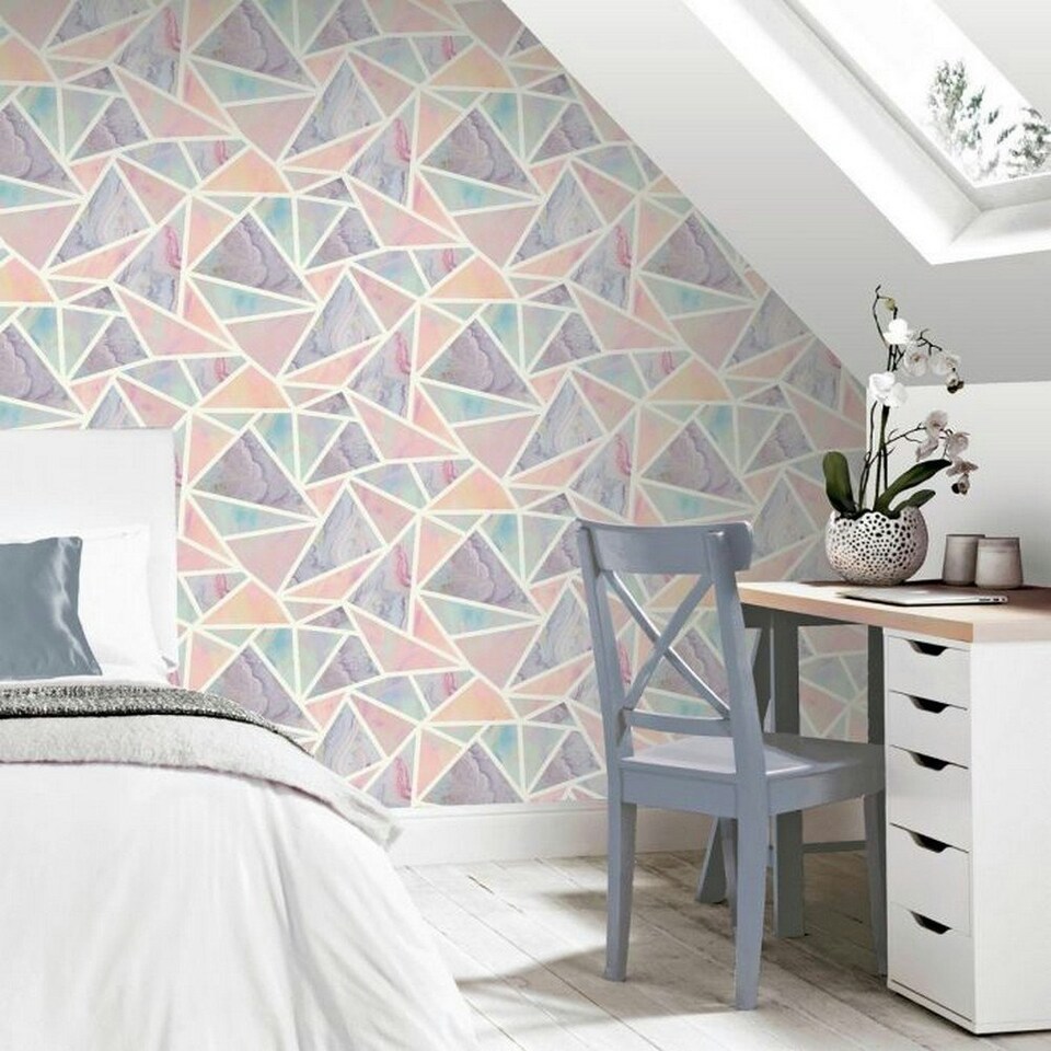 image 1 of Arthouse Pastel Geometric Glitter Wallpaper - Pink/Lilac/Blue - One Size Pink