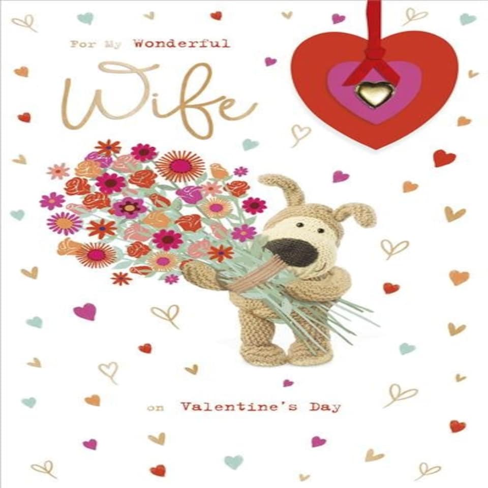 Boofle Holding Bouquet Wife Valentine's Day Card
