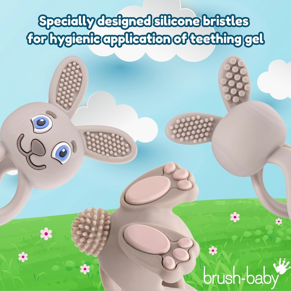 image 1 of Bobbie Bunny Baby Teether Toy Cappuccino Grey | Twist & Bounce Teething Toy