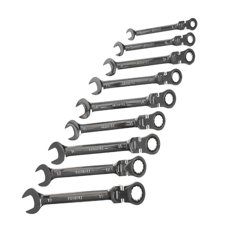 image 1 of Faithfull Ratchet Combination Spanner Flex Head Set, 9 Piece - Multi Colour - One Size
