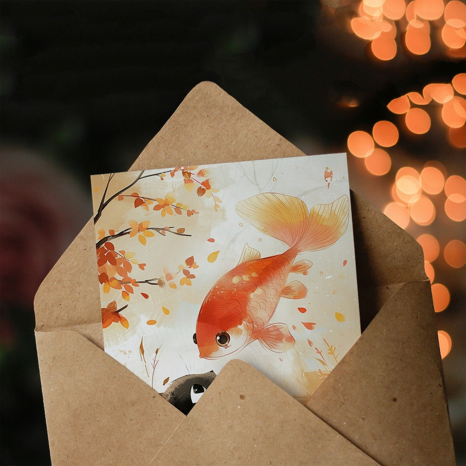 image 1 of Goldfish and Kitten Autumn Girl Boy Daughter Son Birthday Card