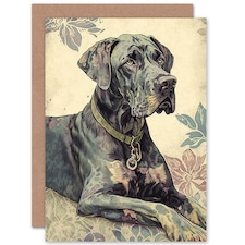 Great Dane With Elegant Floral Pattern Dog Lover Greeting Card