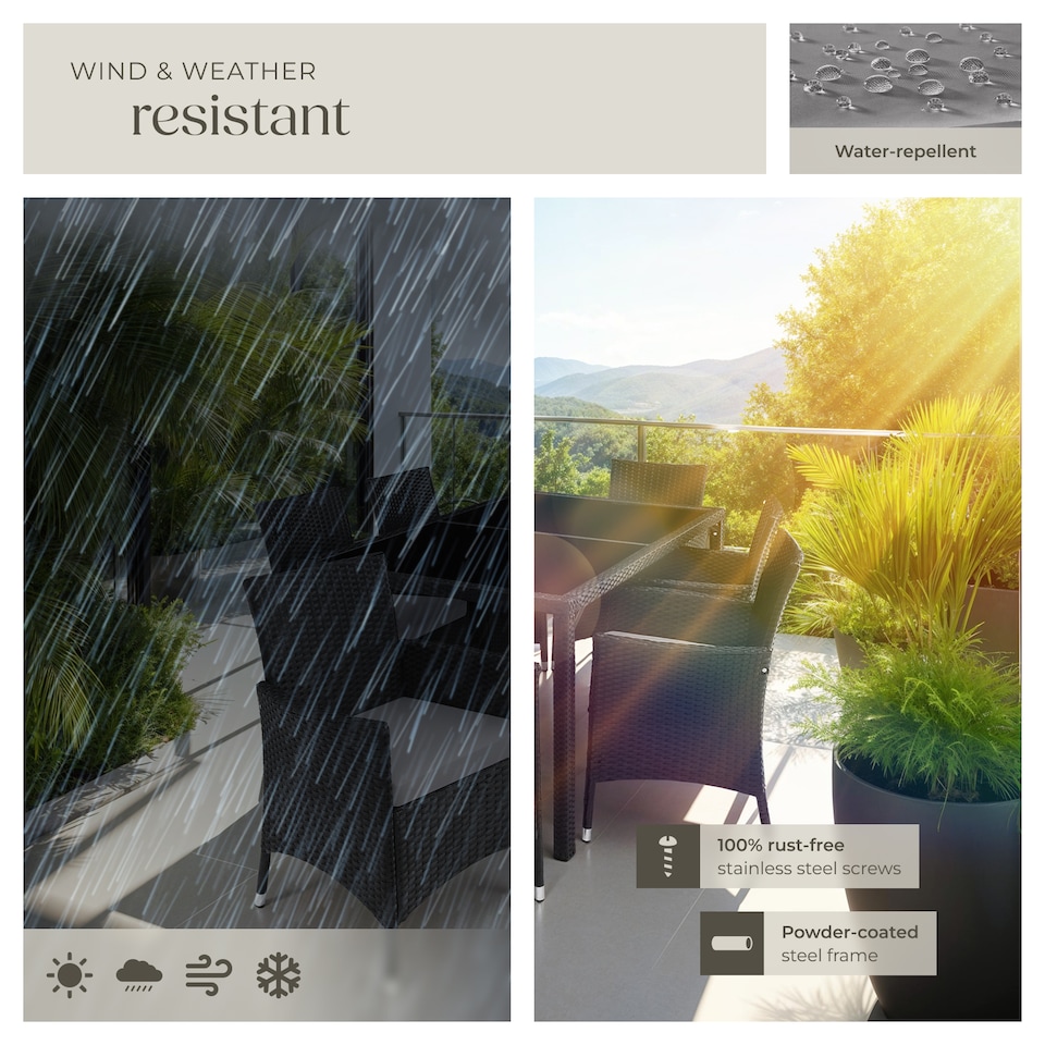 image 1 of Garden Furniture Set Porto- 6 chairs, 1 dining table, with protective cover | Black | black/grey | 60 x 55 x 83 cm | 1