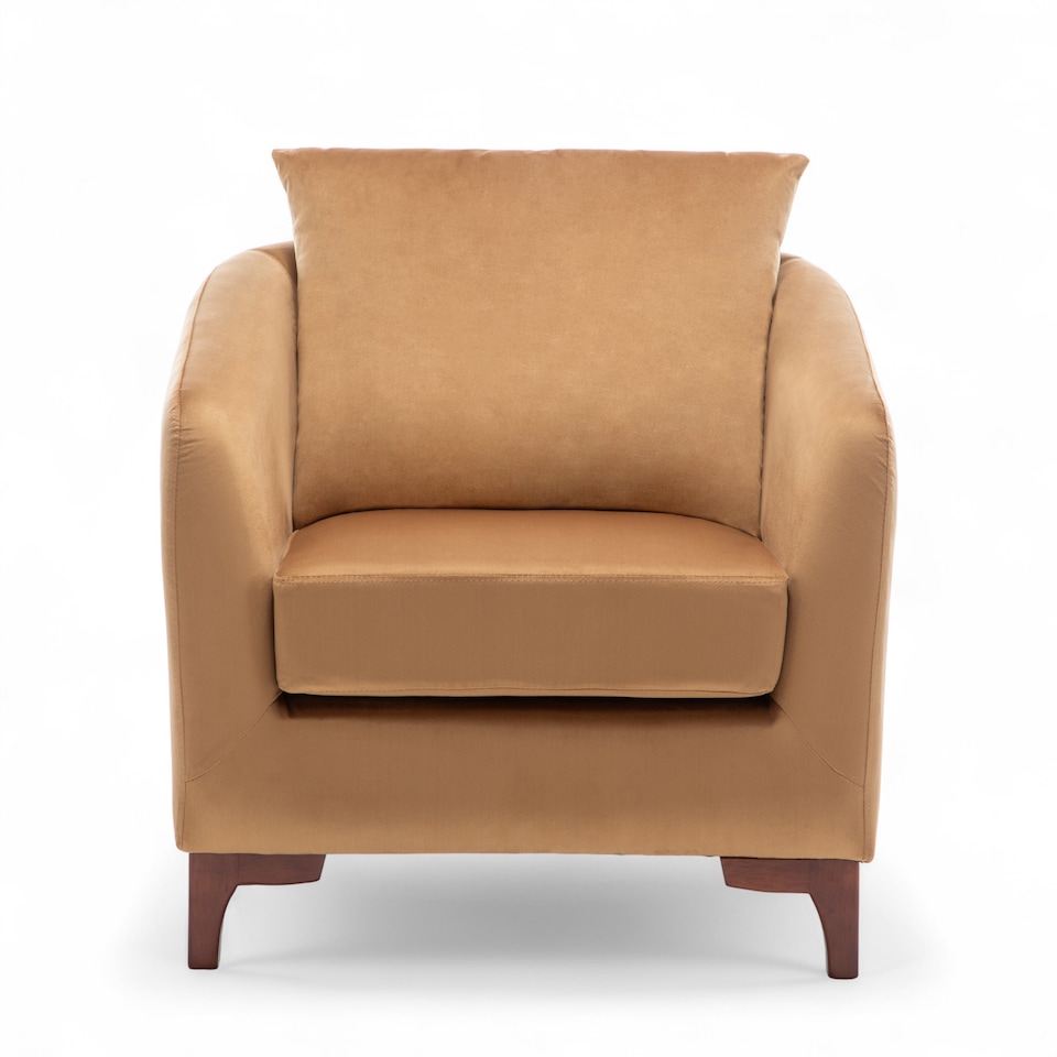 image 1 of Velvet Tan Angela Accent Tub Chair with Ottoman