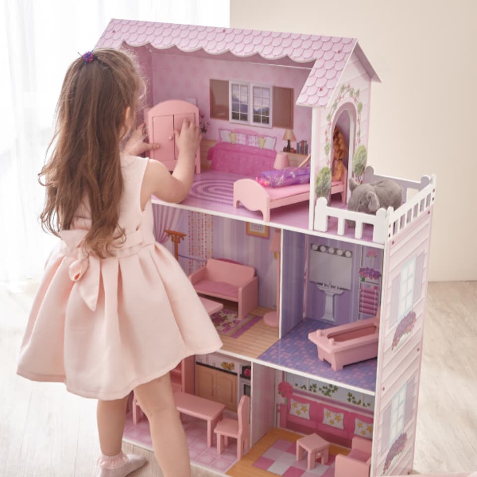 image 1 of Teamson Kids Wooden Dreamland 3 Storey Doll House for 12" Dolls, Dollhouse