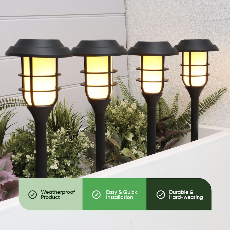 image 1 of Pack of 4 Solar Flaming LED Garden Stake Lights Outdoor