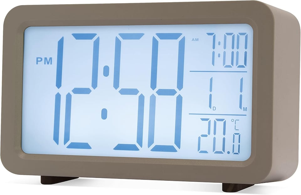 image 1 of Acctim Harley Superbrite Modern Digital Alarm Clock | Grey | Pigeon Grey