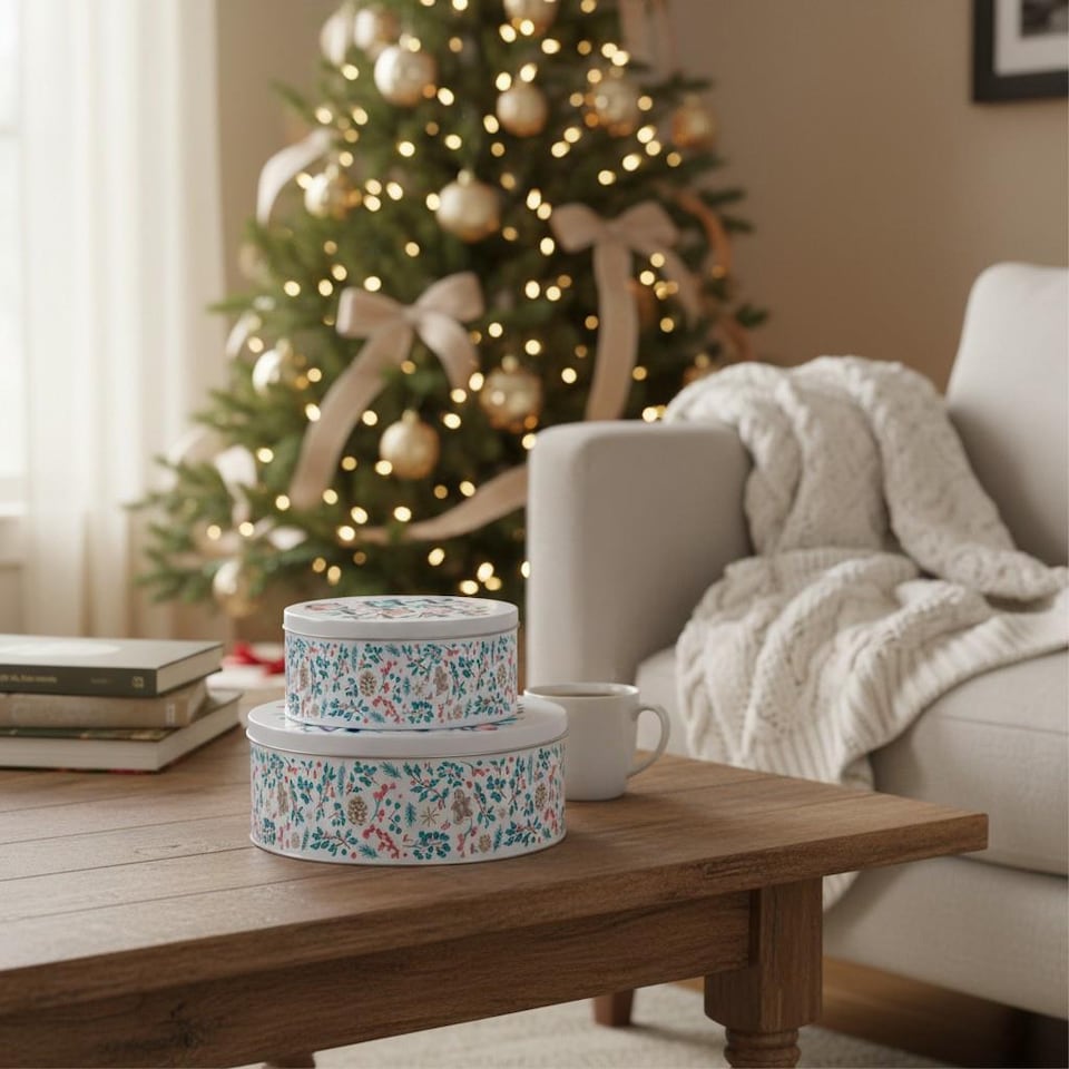 image 1 of Holly Tangle Large Round Christmas Cake Tin