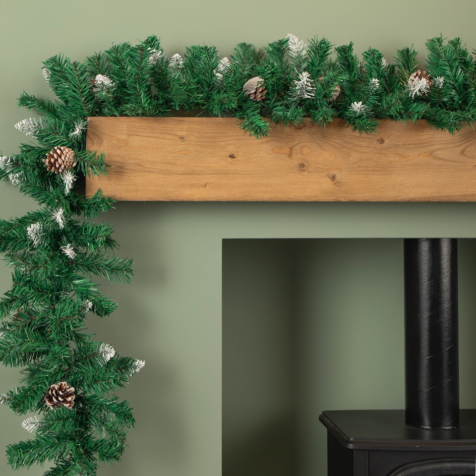 image 1 of 2.7m Snow Tipped Christmas Garland with Pine Cones and Mixed Needles