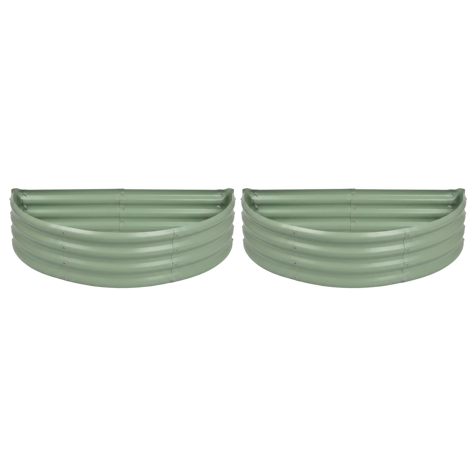 Harbour Housewares Raised Garden Beds - 2x Green Semi-Circle Bottomless Galvanised Steel Metal Planter Box 120 x 60cm