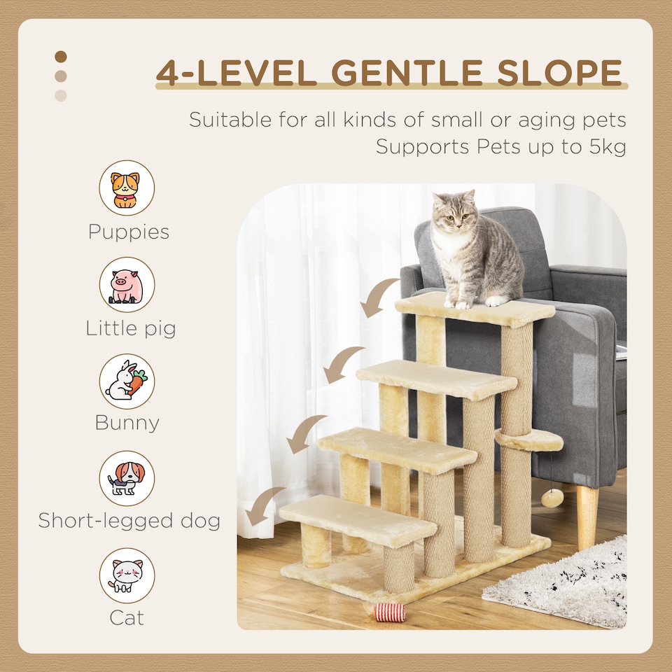 image 1 of pawHut Pet Stairs with 4-step Stair, Scratching Posts, Platforms, Toy Ball