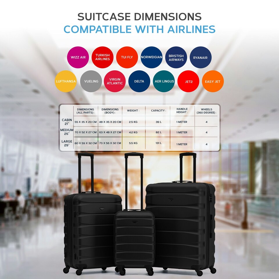 image 1 of Flight Knight Set of 3 Lightweight 4 Wheel ABS Hard Case Suitcases Cabin & Hold Luggage, 100+ Airlines Approved - easyJet, British Airways, Ryanair, Jet2 Green | Forest Green / Black