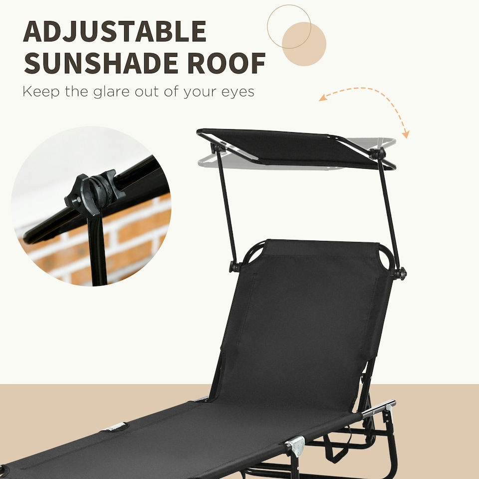 image 1 of Outsunny 2 Piece Folding Sun Loungers with Adjustable Backrest, Sunshade, Black