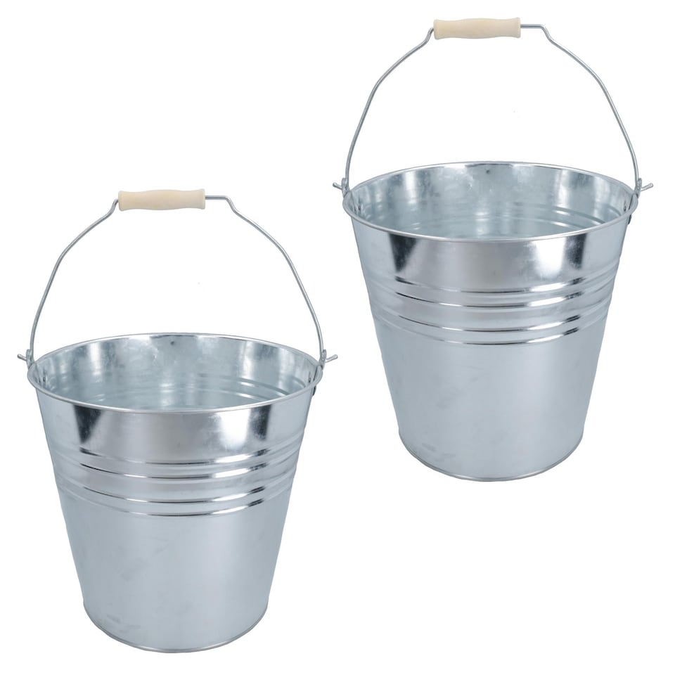 image 1 of 10L Galvanised Steel Metal Bucket Pail Water Coal Fire Greenhouse Garden Plants 2pc