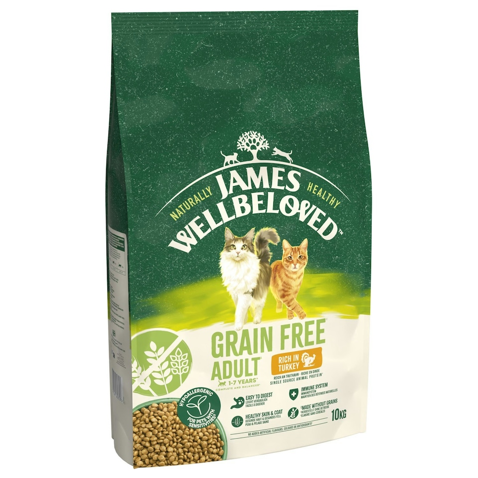 image 1 of James Wellbeloved Grain Free 1-7 Years Adult Dry Cat Food Rich in Turkey 10kg