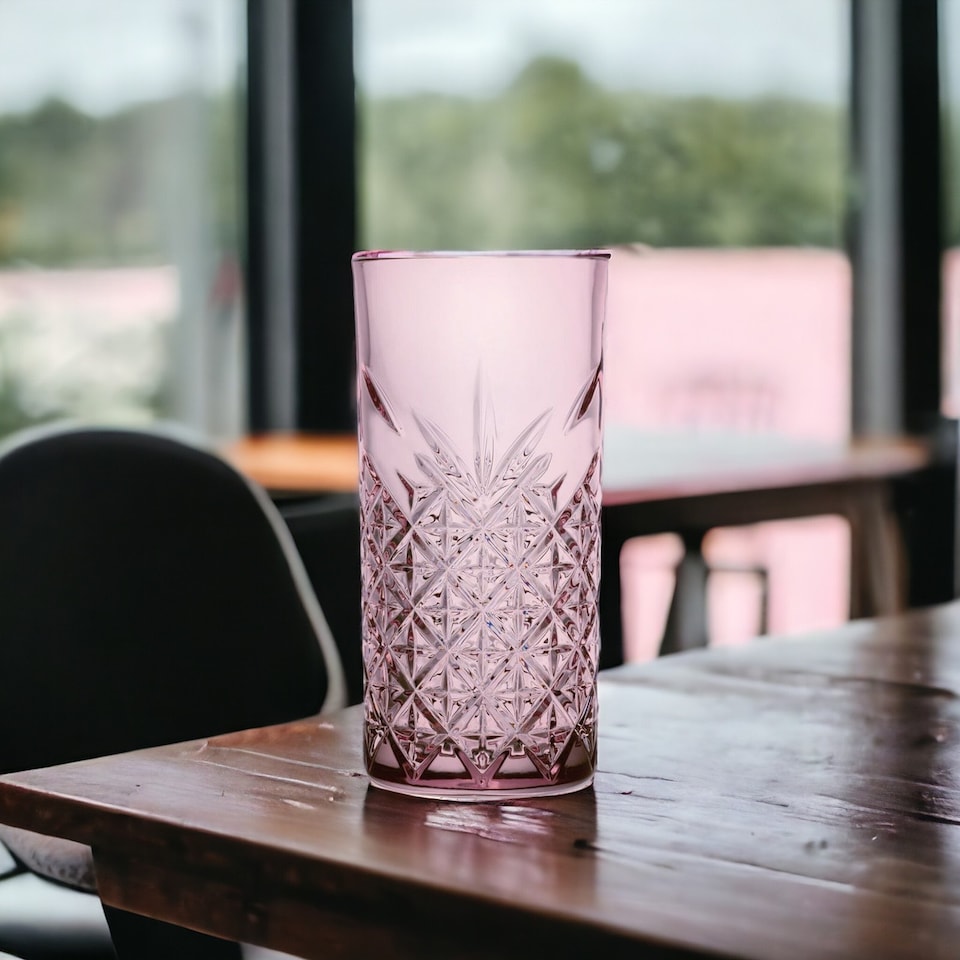 image 1 of Pasabahce Pink Coloured Tall Cut Glass