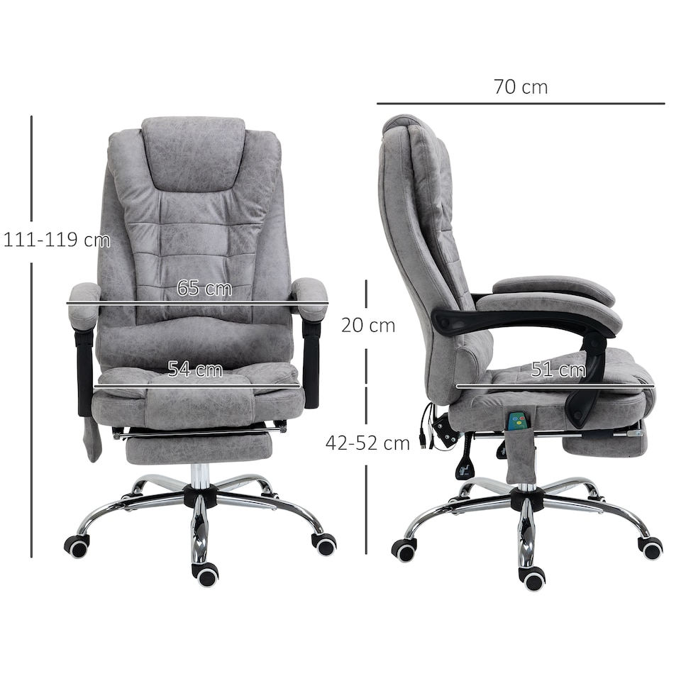 image 1 of Vinsetto Office Chair with 6 Point Massage and Back Heat, Microfiber Desk Chair with Footrest Adjustable Height and Swivel Wheels, Back Reclining, Grey