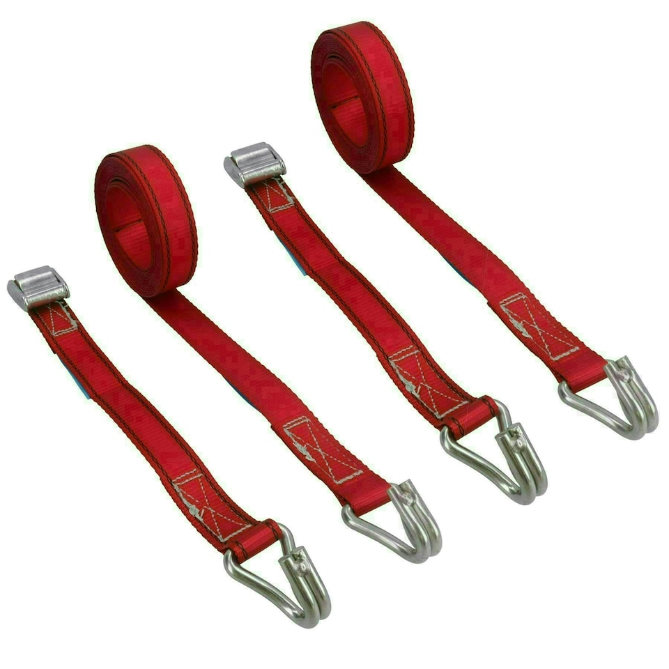image 1 of 2pk Cam Buckle Strap Stainless Steel 3.7m Tie Luggage Straps Marine Grade Claw Hooks